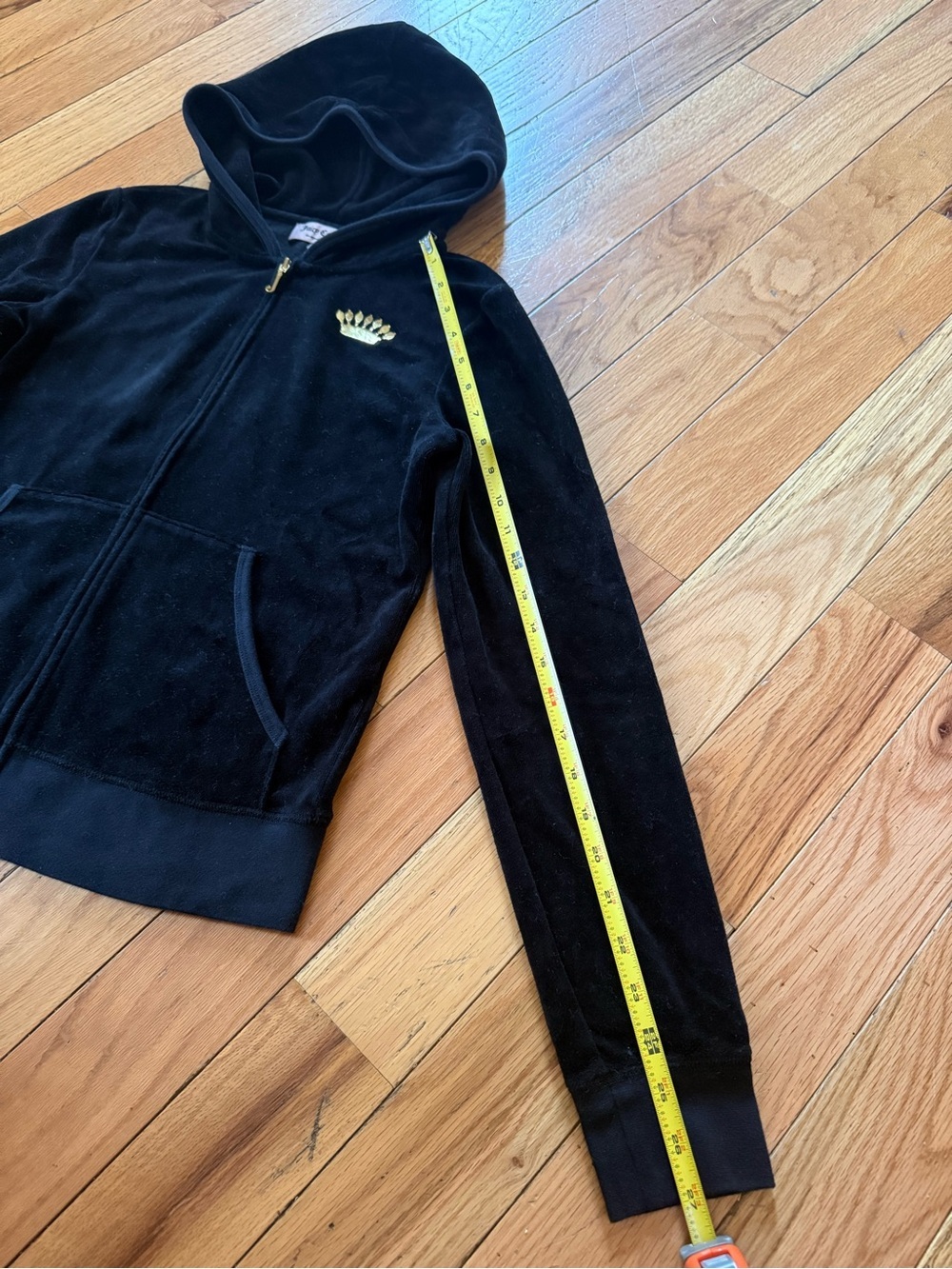 JUICY COUTURE VELOUR FULL ZIP HOODIE JACKET Black With Gold Logo Women’s Size M - Picture 12 of 14